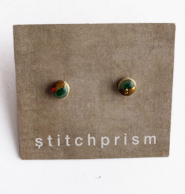 Tiny Round Ceramic Stud Earrings - Green/Gold