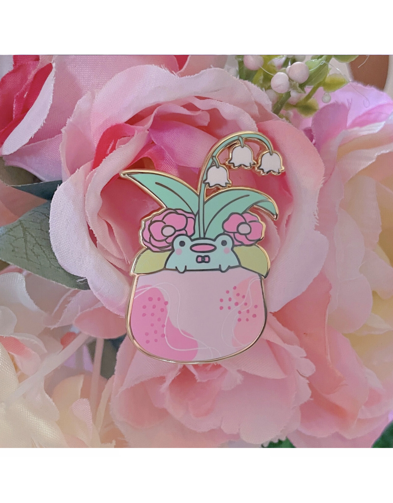 Lily of the Valley Plant Frog Enamel Pin