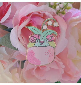 Lily of the Valley Plant Frog Enamel Pin