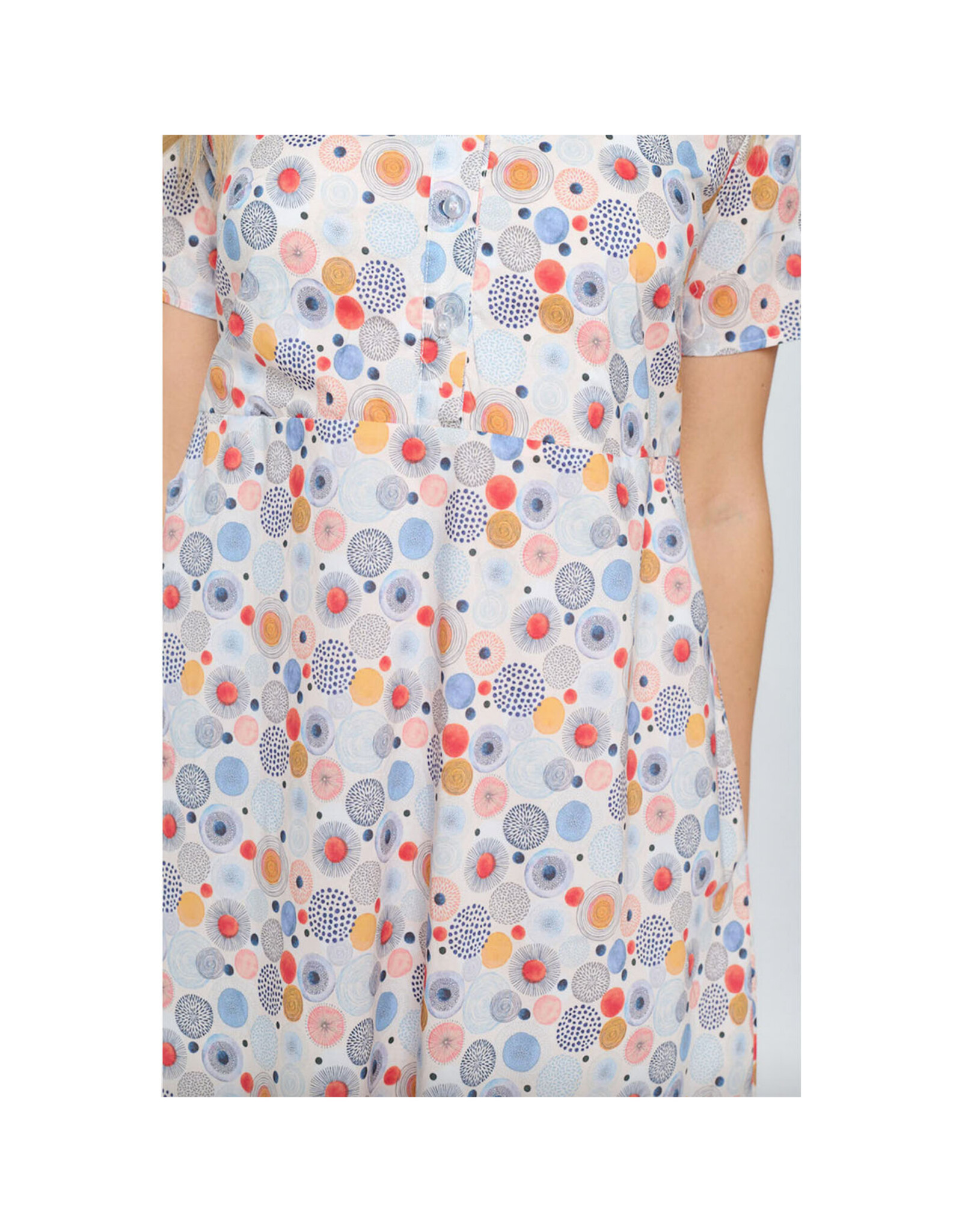 Colorful Dot Print Button Up Dress