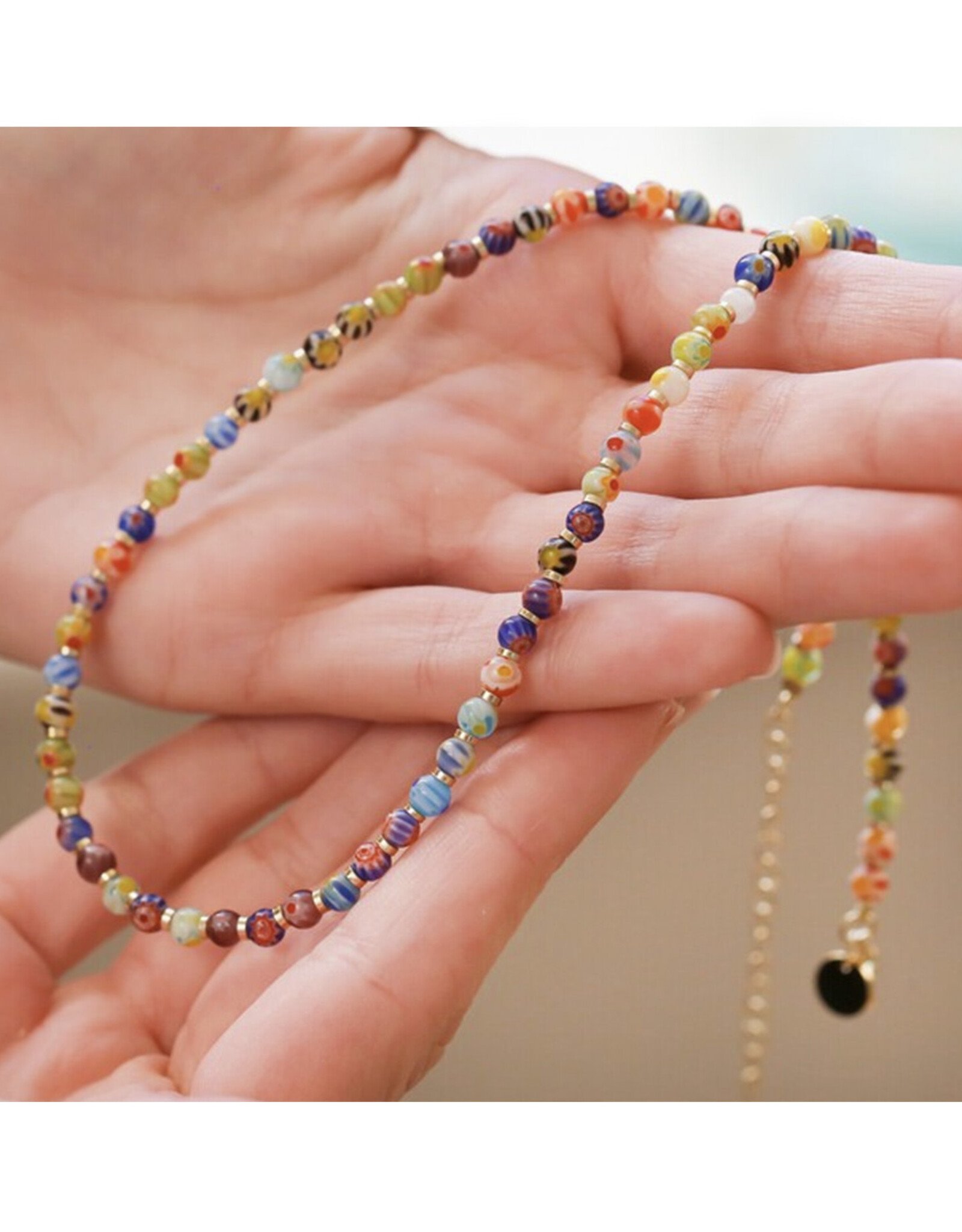 Colorful Mixed Bead Necklace - Gold