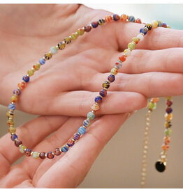Colorful Mixed Bead Necklace - Gold