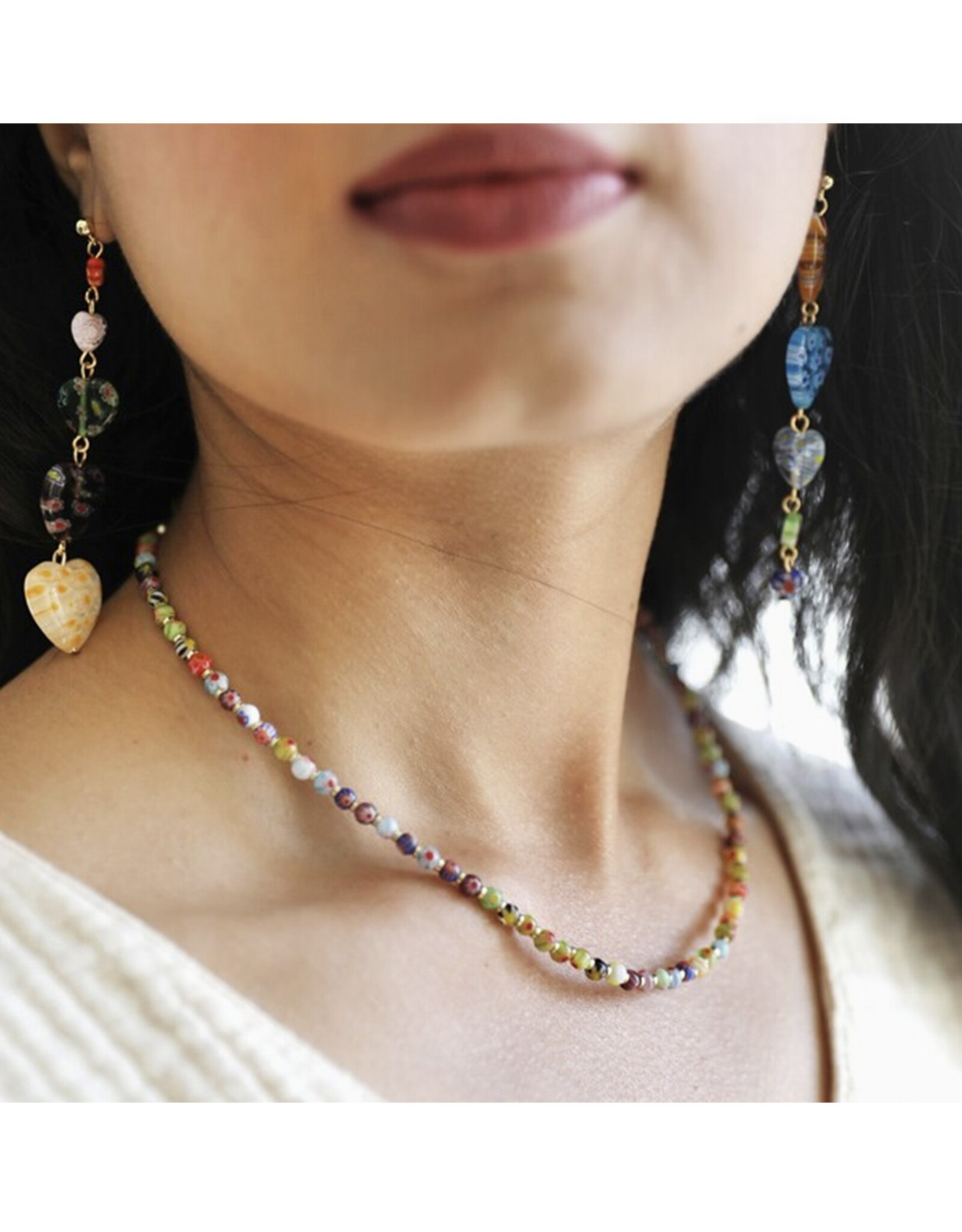 Colorful Mixed Bead Necklace - Gold