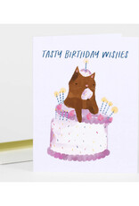 Tasty Birthday Wishes Cat & Cake Greeting Card