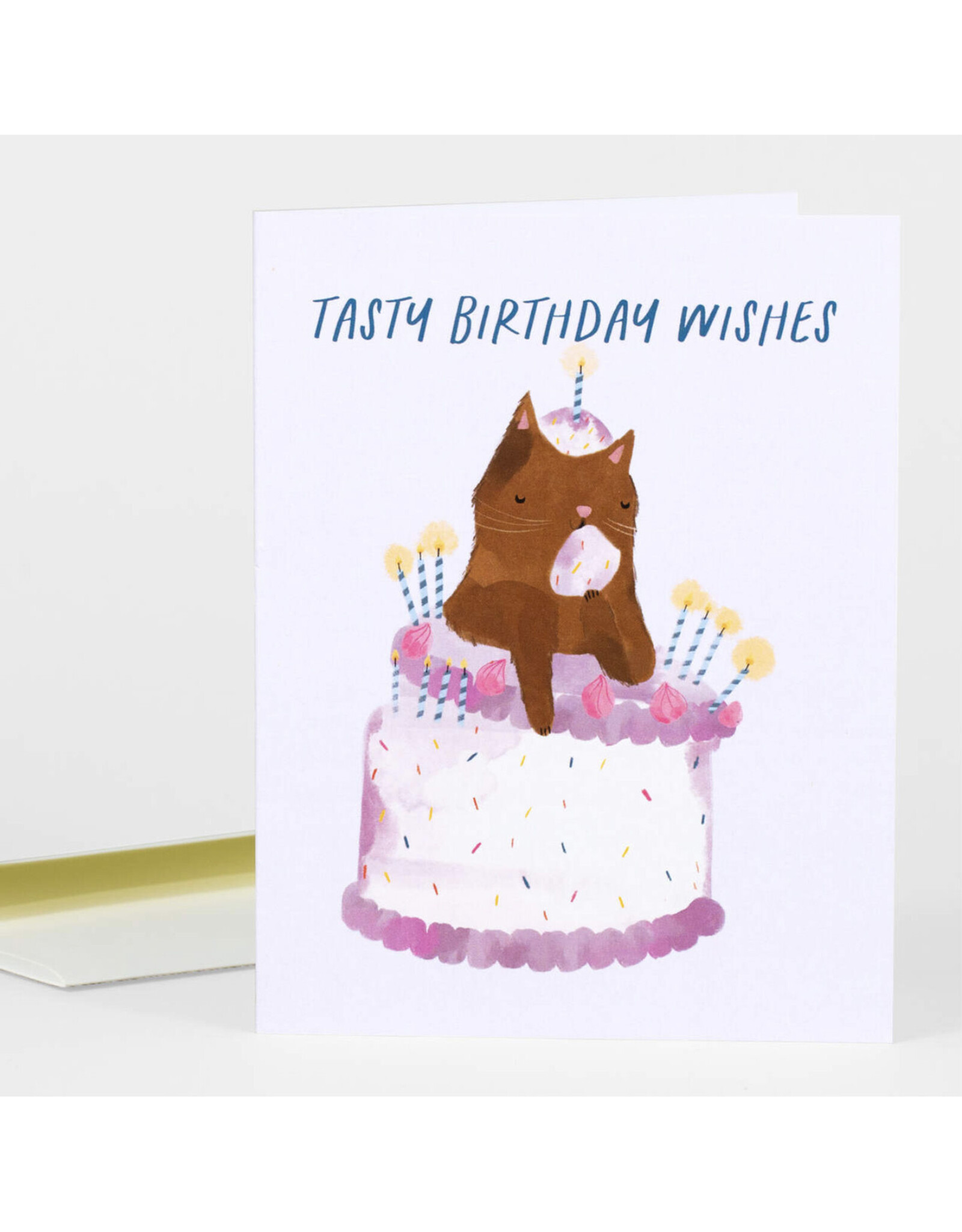 Tasty Birthday Wishes Cat & Cake Greeting Card