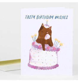 Tasty Birthday Wishes Cat & Cake Greeting Card Tasty Birthday Wishes Cat & Cake Greeting Card