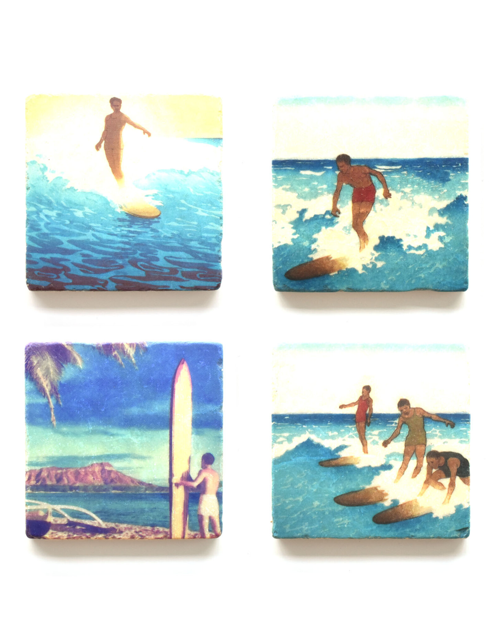 Vintage Surfer Art Coaster Set