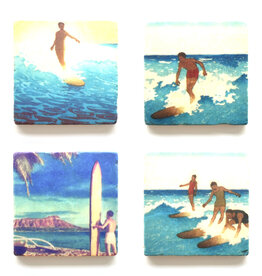 Vintage Surfer Art Coaster Set