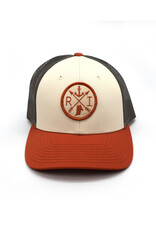 RI Trucker Hat with Arrow Patch - Cream Rust Olive