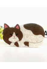 Brown & White Sleepy Kitty Cat Claw Clip