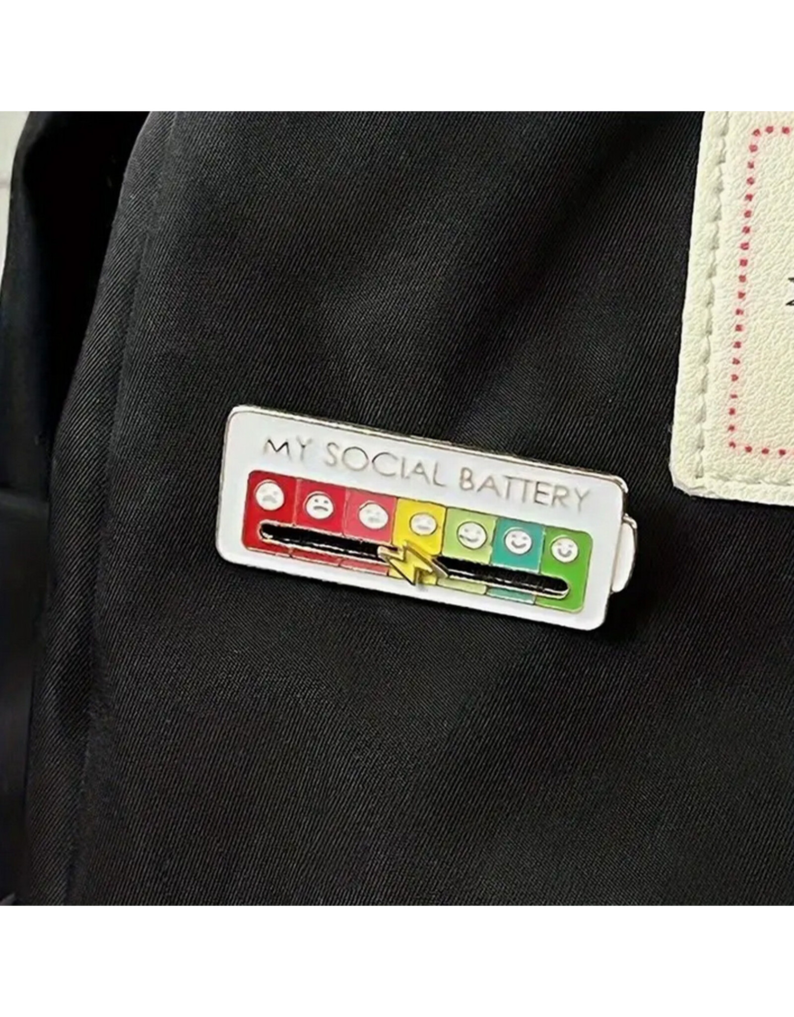 Social Battery Interactive Rectangle Enamel Pin