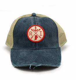 RI Trucker Hat with Arrow Patch - Cream Navy Red
