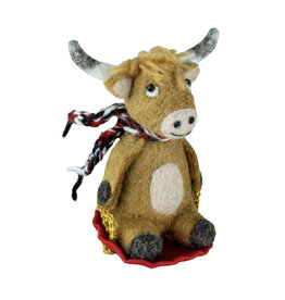 Highland Cow Sledding Felt Ornament
