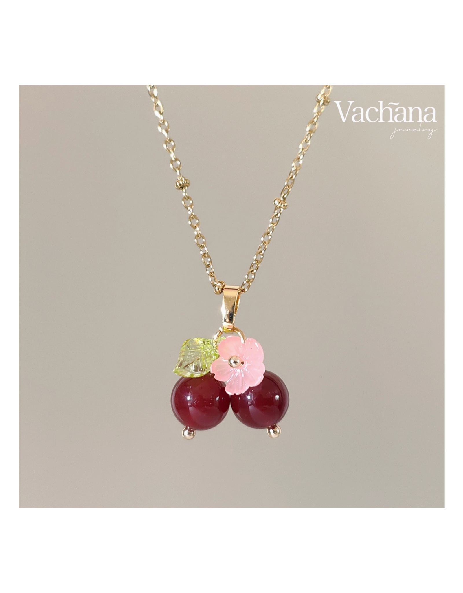 Dainty Red Ruby Cherry Necklace