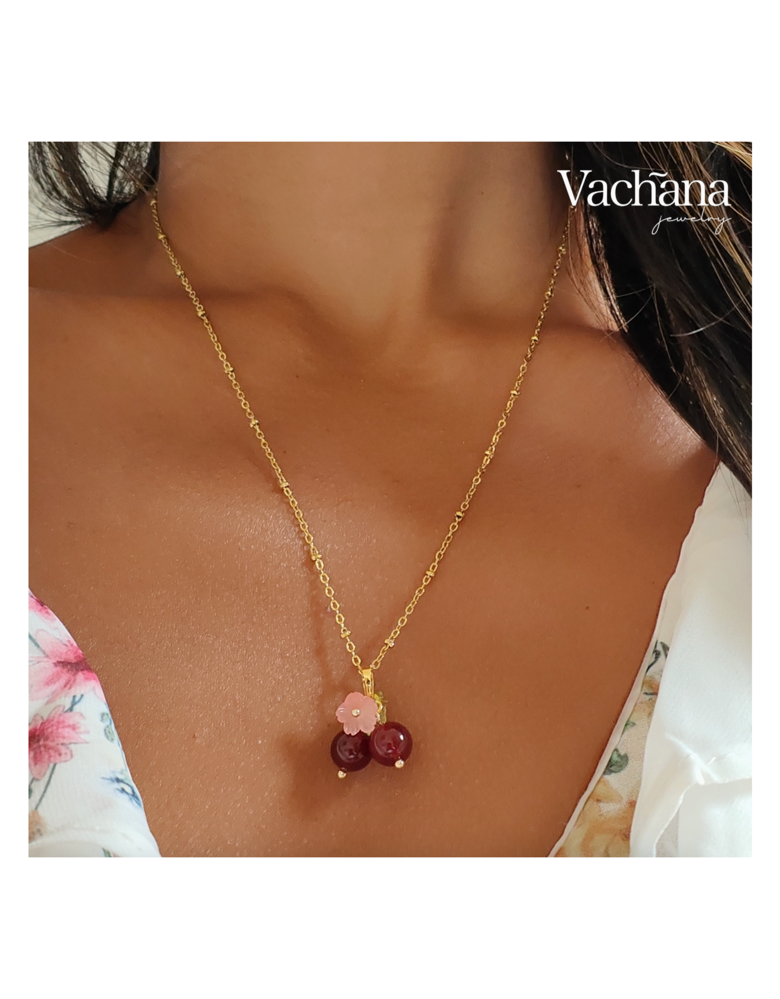 Dainty Red Ruby Cherry Necklace