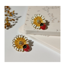 Yellow Sunflowers and Ladybugs Earrings