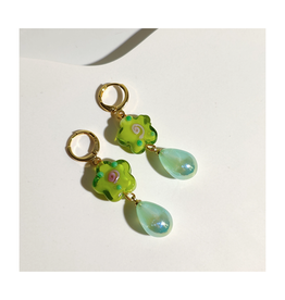 Glass Flower Water Drop Earrings