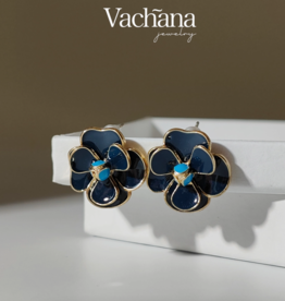 Navy Flower Stud Earrings