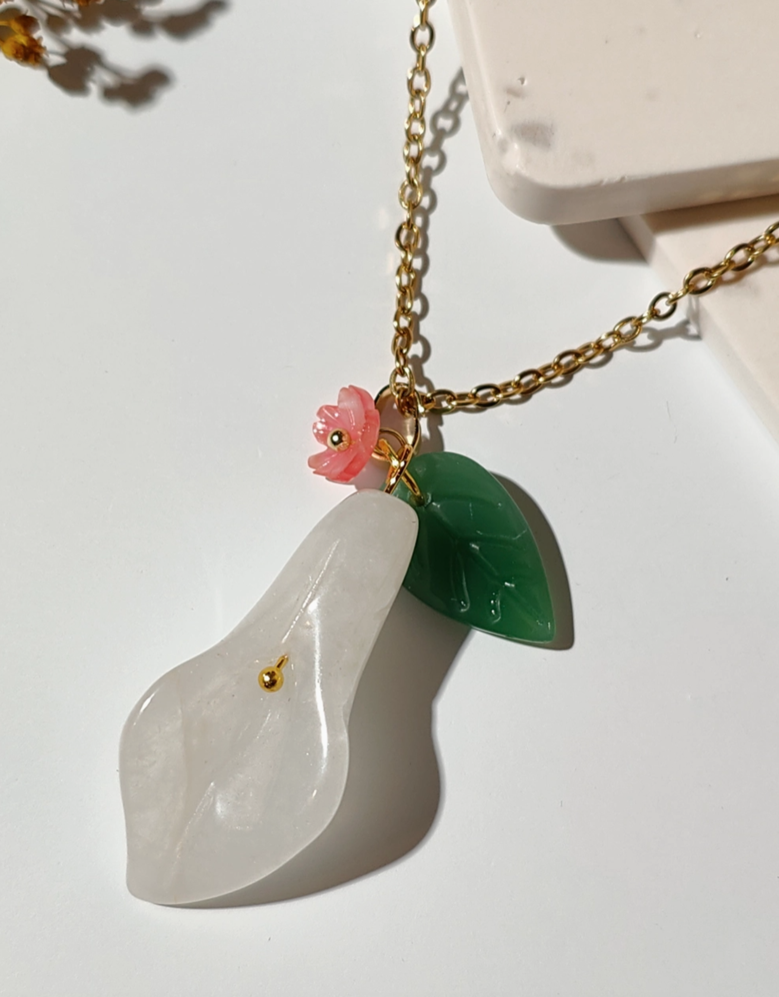 White Jade Calla Lily Necklace