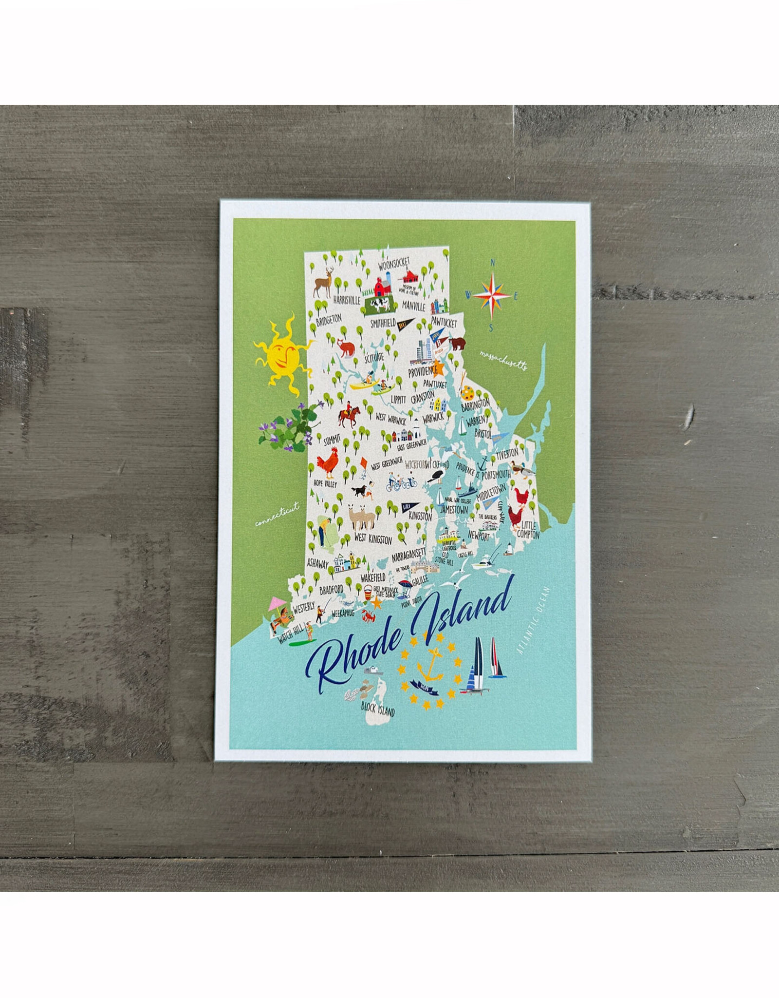 Rhode Island Map (Galleyware) Postcard