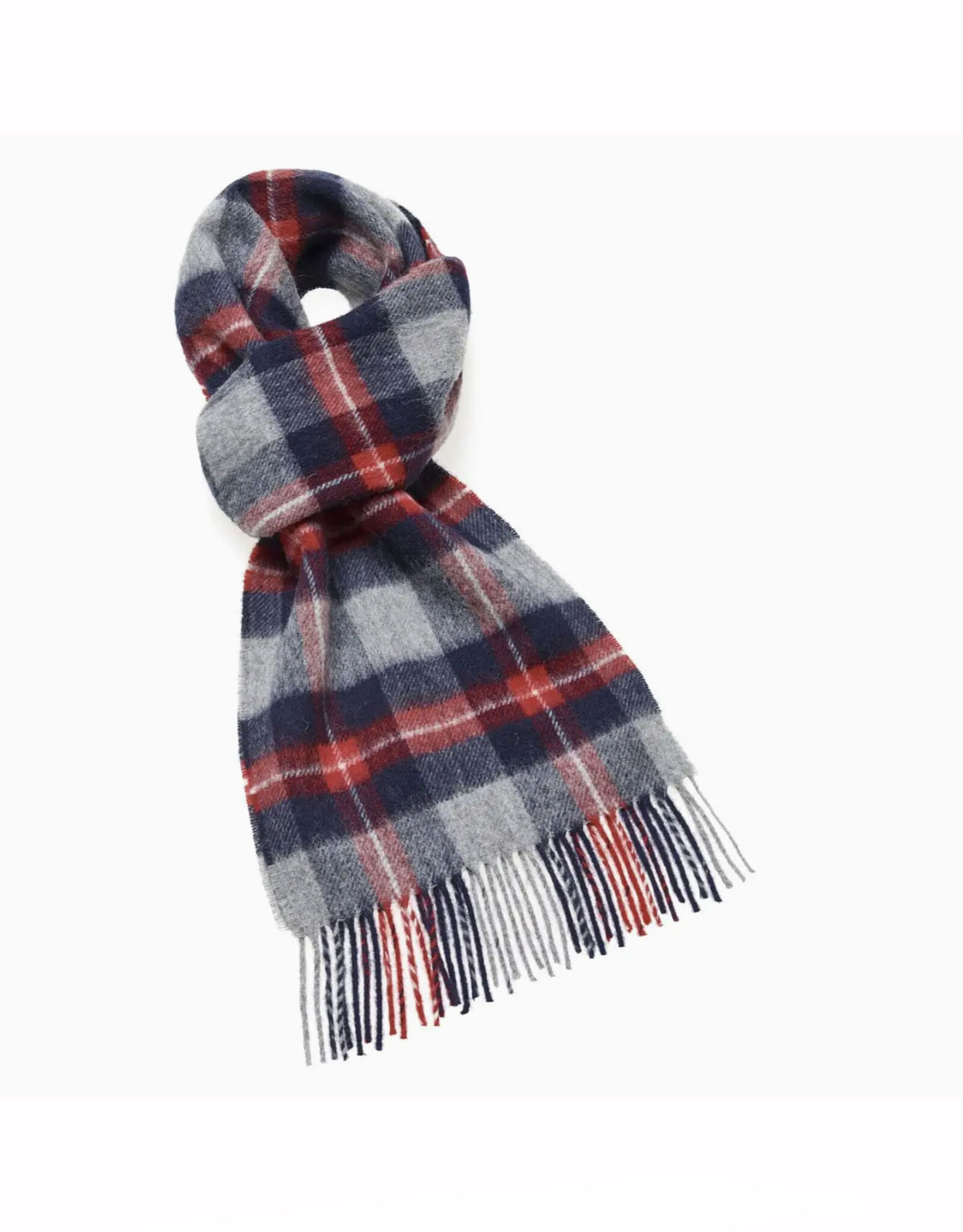 Merino Lambswool Thorney Scarf Gray Red Plaid
