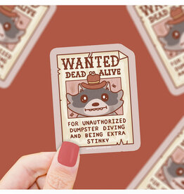 Wanted Dead or Alive Raccoon Sign Sticker