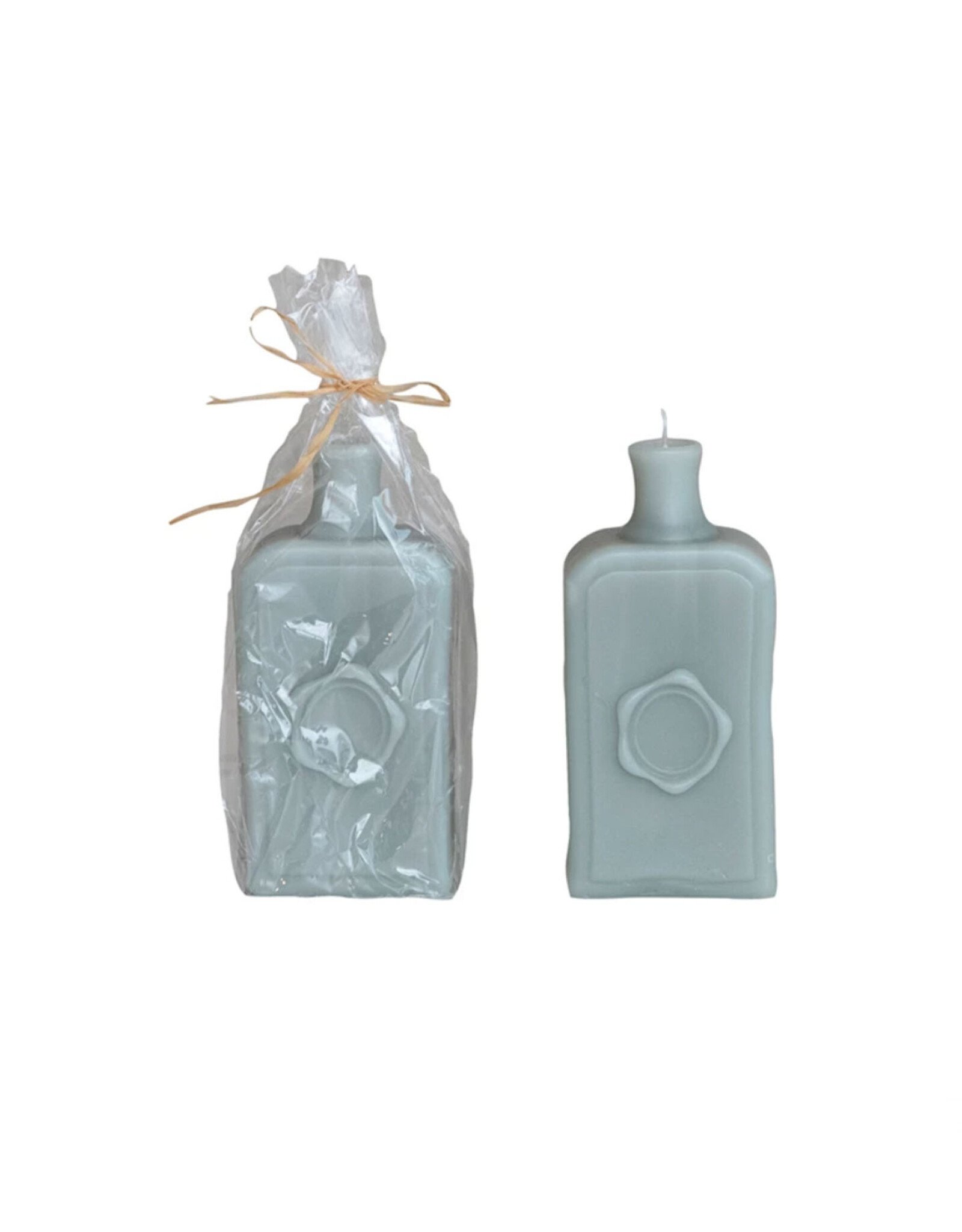 Unscented Embossed Vintage Bottle Shaped Candle- Light Blue Grey *
