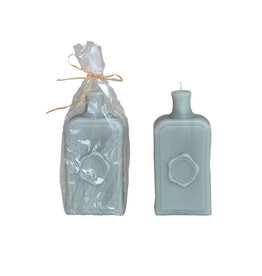 Unscented Embossed Vintage Bottle Shaped Candle- Light Blue Grey