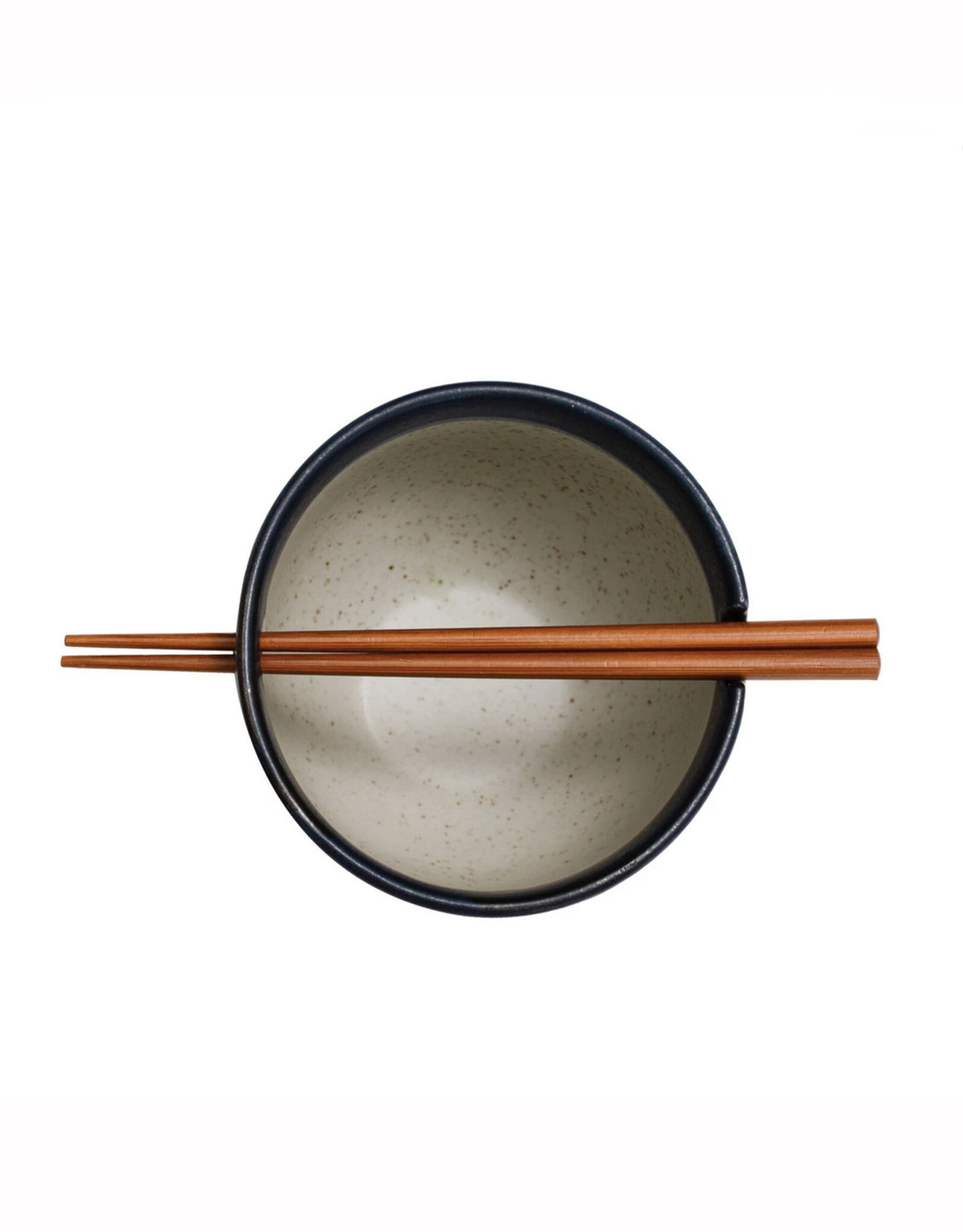 Polka Dot Blue Stoneware Bowl with Chopsticks