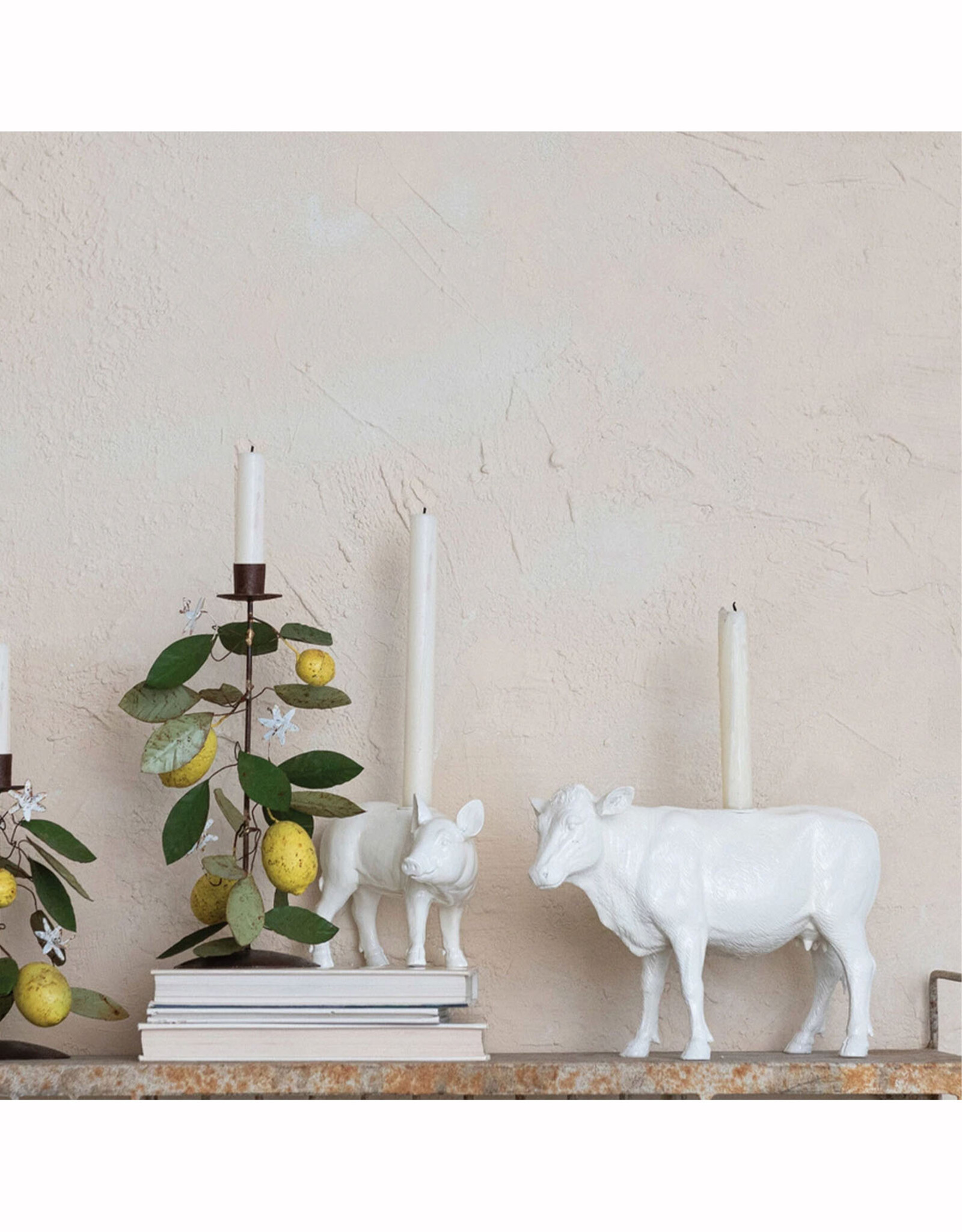 Resin Cow Taper Holder - Antique White