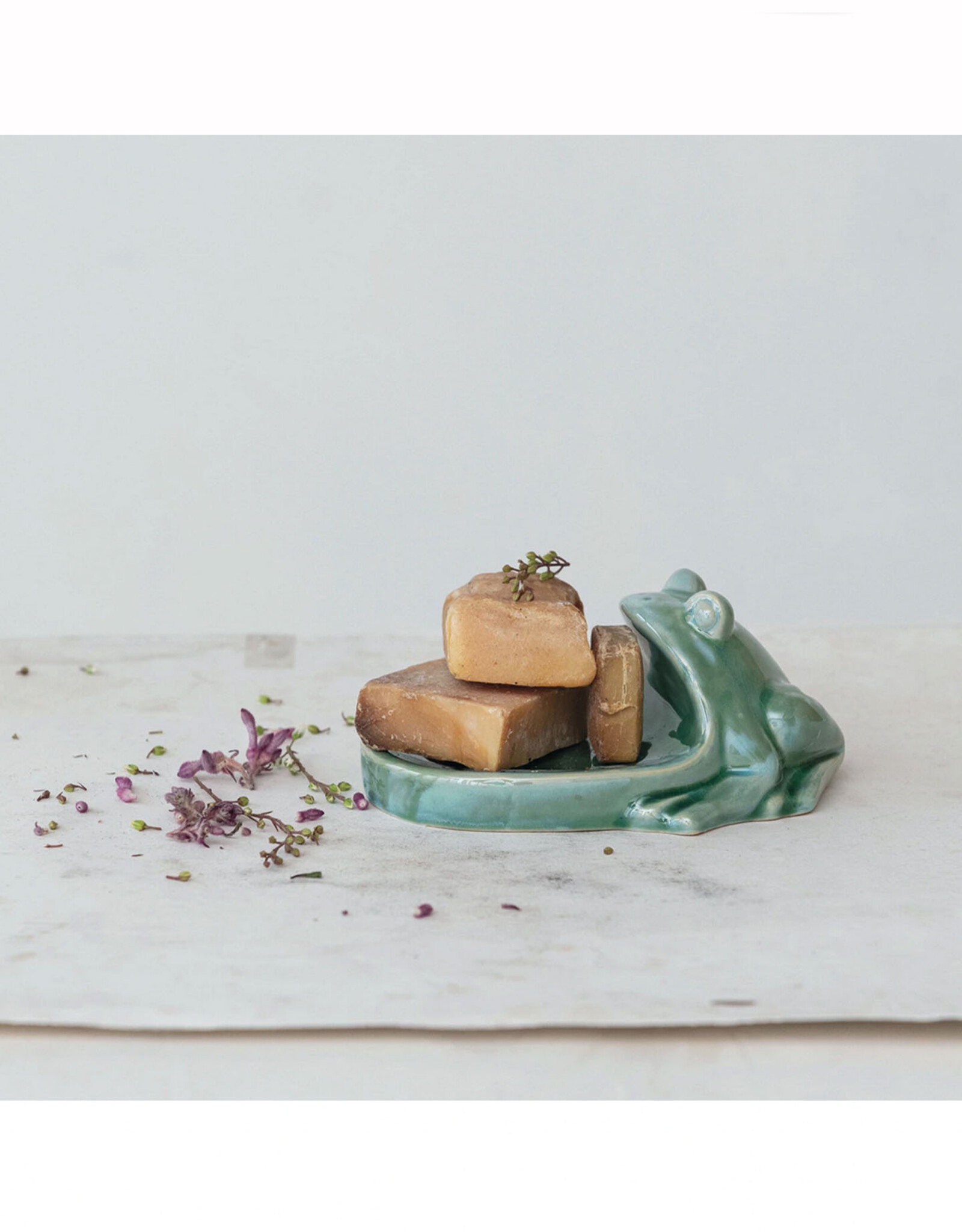 Green Stoneware Frog Soap Dish