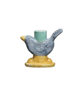 Hand-Painted Stoneware Bird Taper Holder