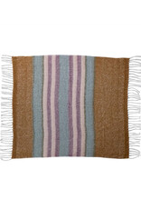 Brushed Acrylic & New Zealand Wool Throw w/ Stripes & Fringe - Sand, Blue & Purple