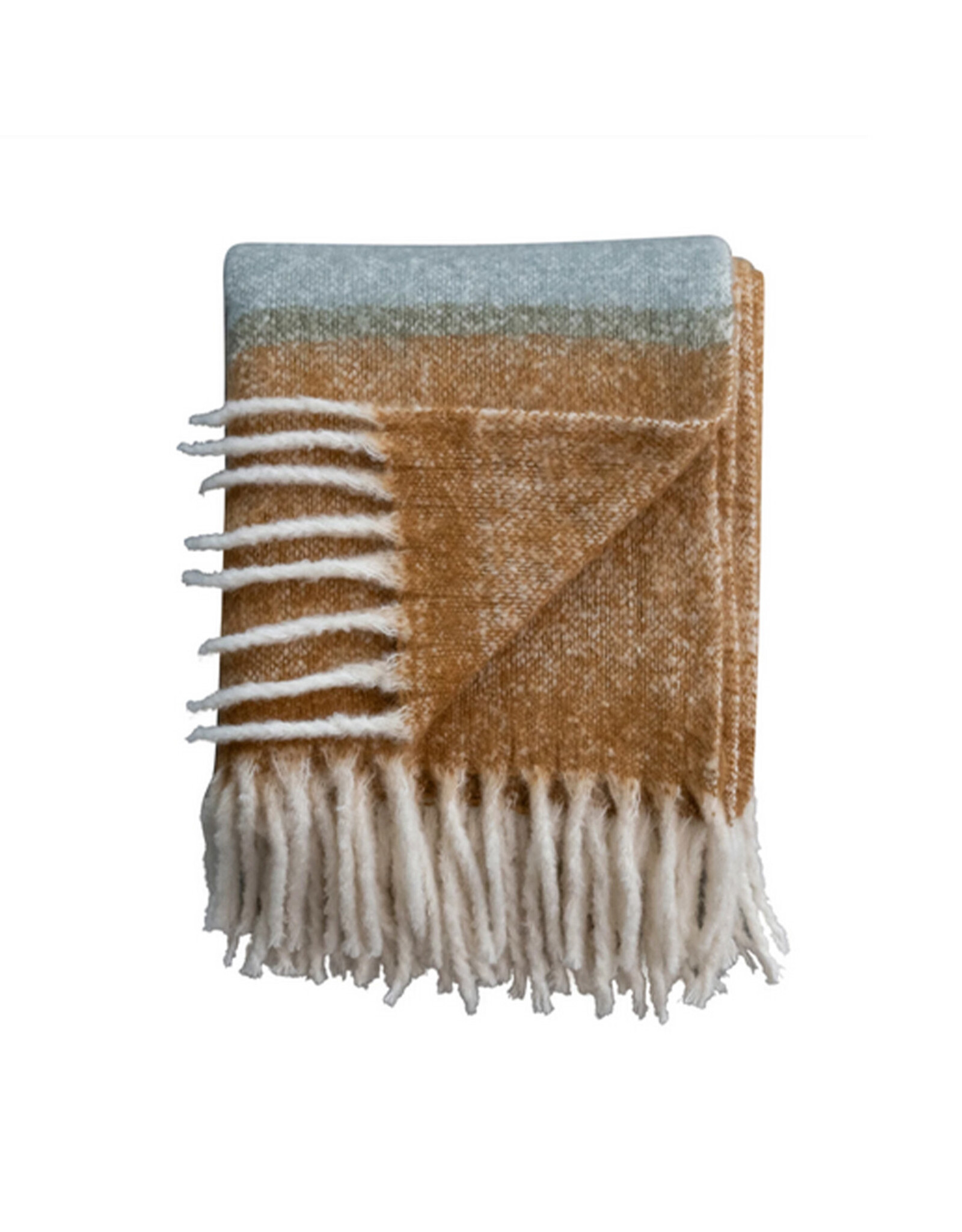Brushed Acrylic & New Zealand Wool Throw w/ Stripes & Fringe - Sand, Blue & Purple