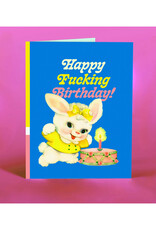 Happy Fucking Birthday Vintage Bunny (Blue) Greeting Card