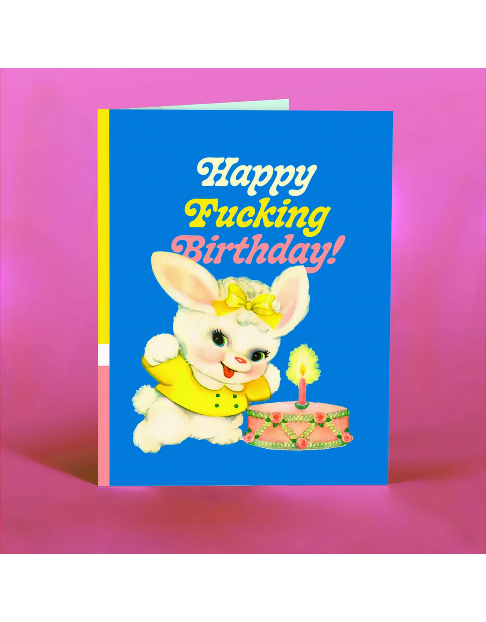 Happy Fucking Birthday Vintage Bunny (Blue) Greeting Card