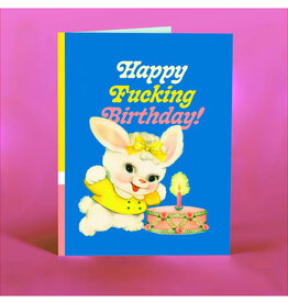 Happy Fucking Birthday Vintage Bunny (Blue) Greeting Card
