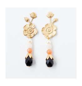 Flower Stud Earrings with Pearls and Corals