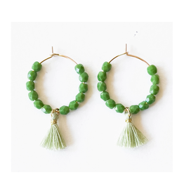 Small Beaded Gold-Filled Hoops Earrings - Green