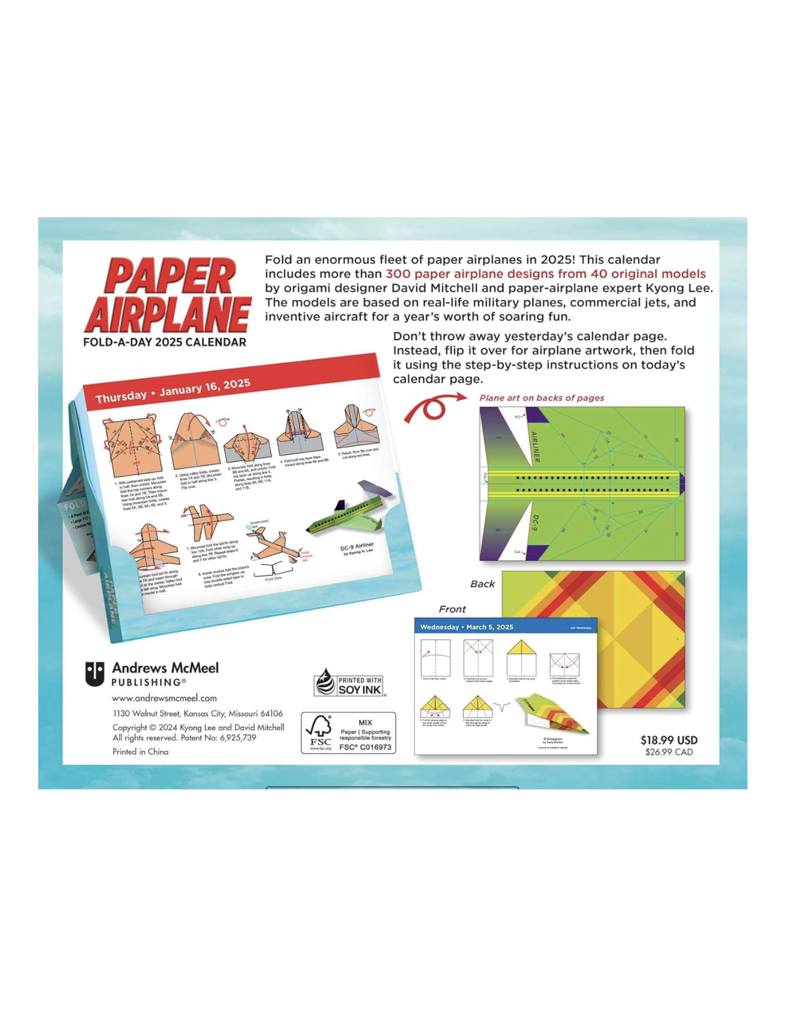Paper Airplane FoldADay Pad Calendar 2025 Home