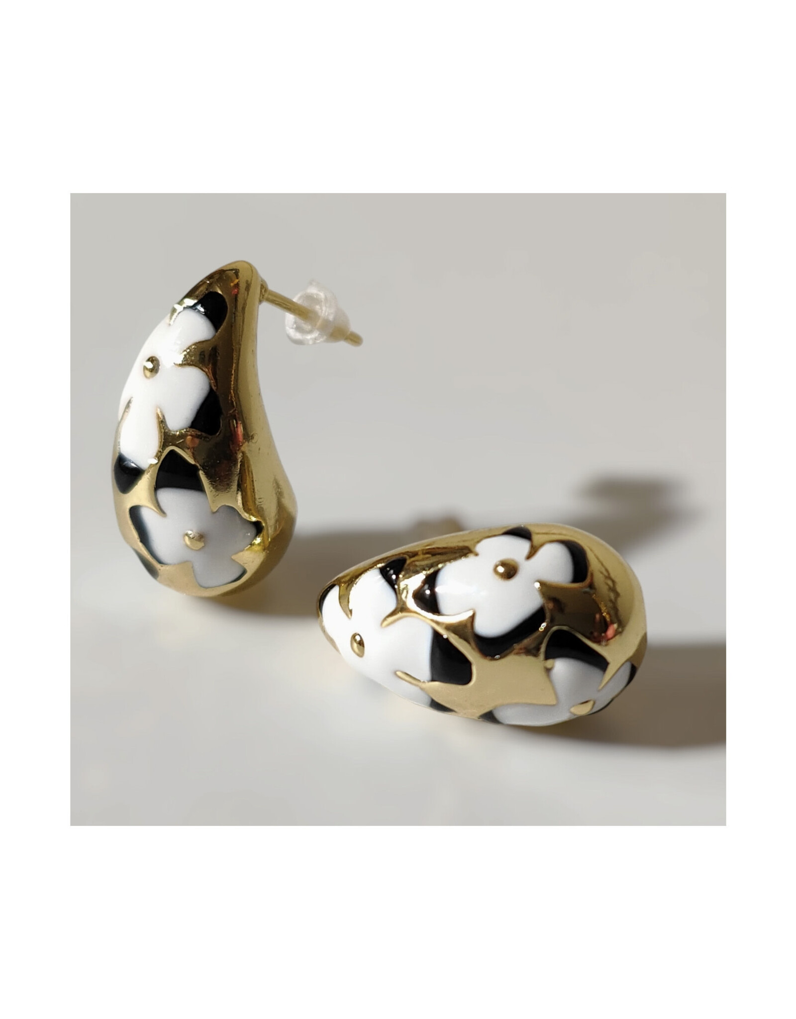 Black Jasmine Flower Teardrop Earrings