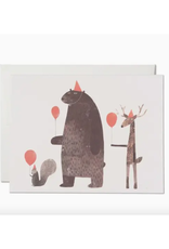 Party Animals with Red Balloons Birthday Greeting Card