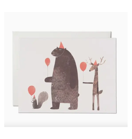 Party Animals with Red Balloons Birthday Greeting Card