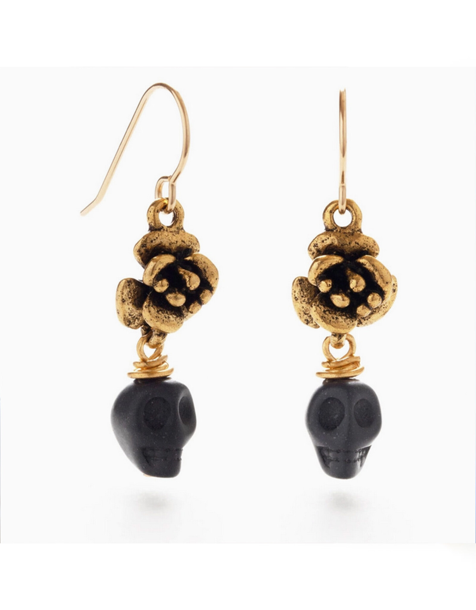 Skull and Flower Drop Earrings