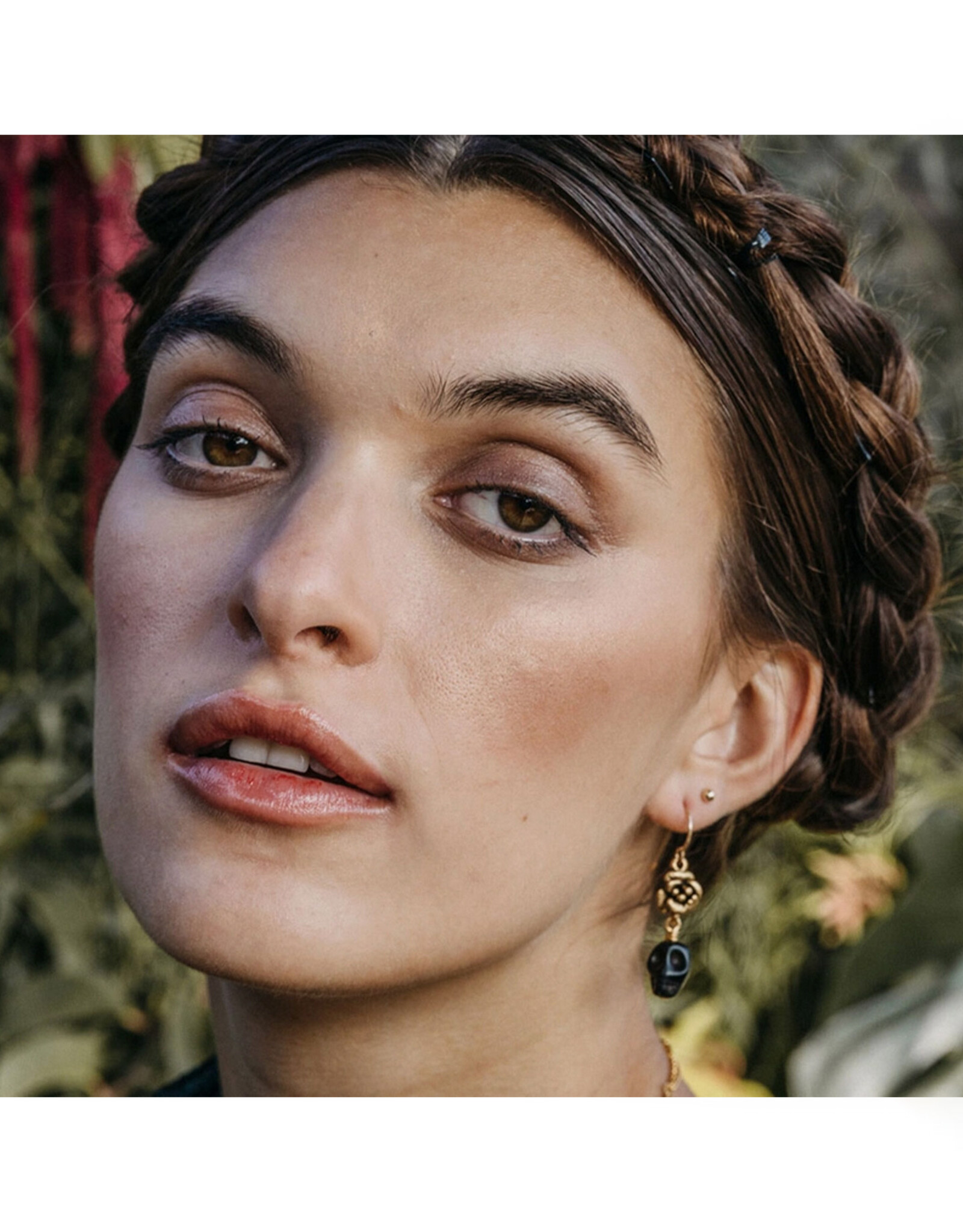Skull and Flower Drop Earrings