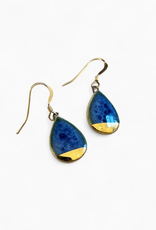 Small Teardrop Drop Earrings - Deep Blue /Gold