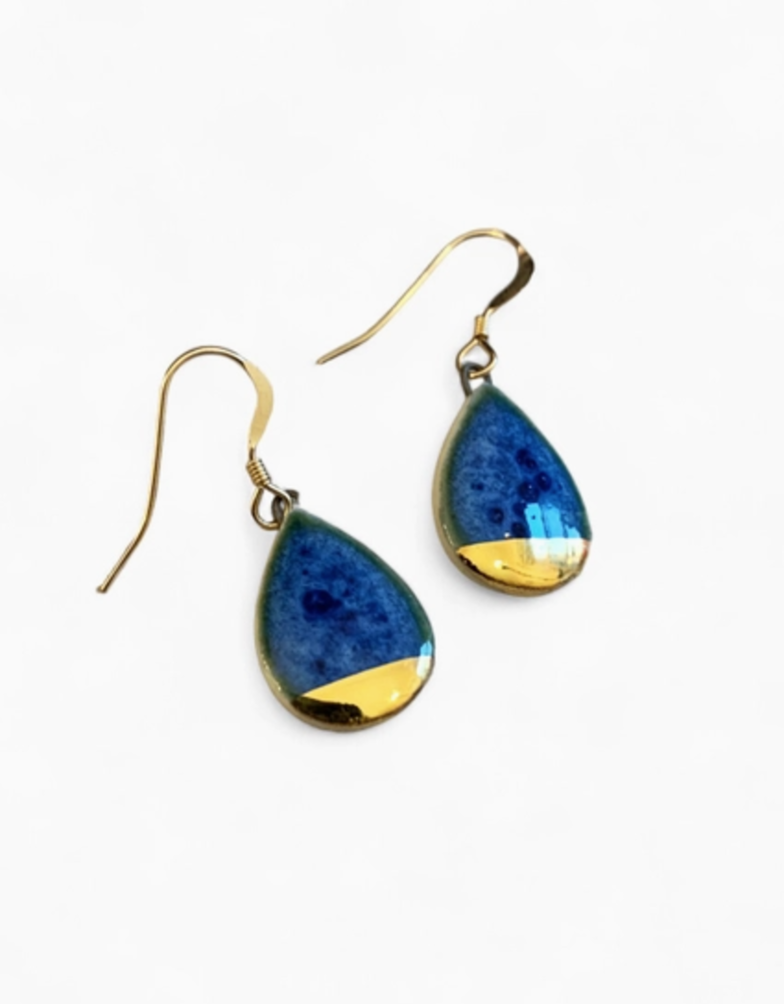 Small Teardrop Drop Earrings - Deep Blue /Gold