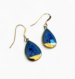 Small Teardrop Drop Earrings - Deep Blue /Gold