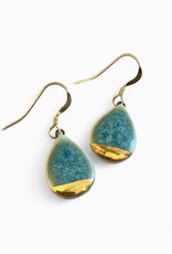 Small Teardrop Drop Earrings - Green/Gold