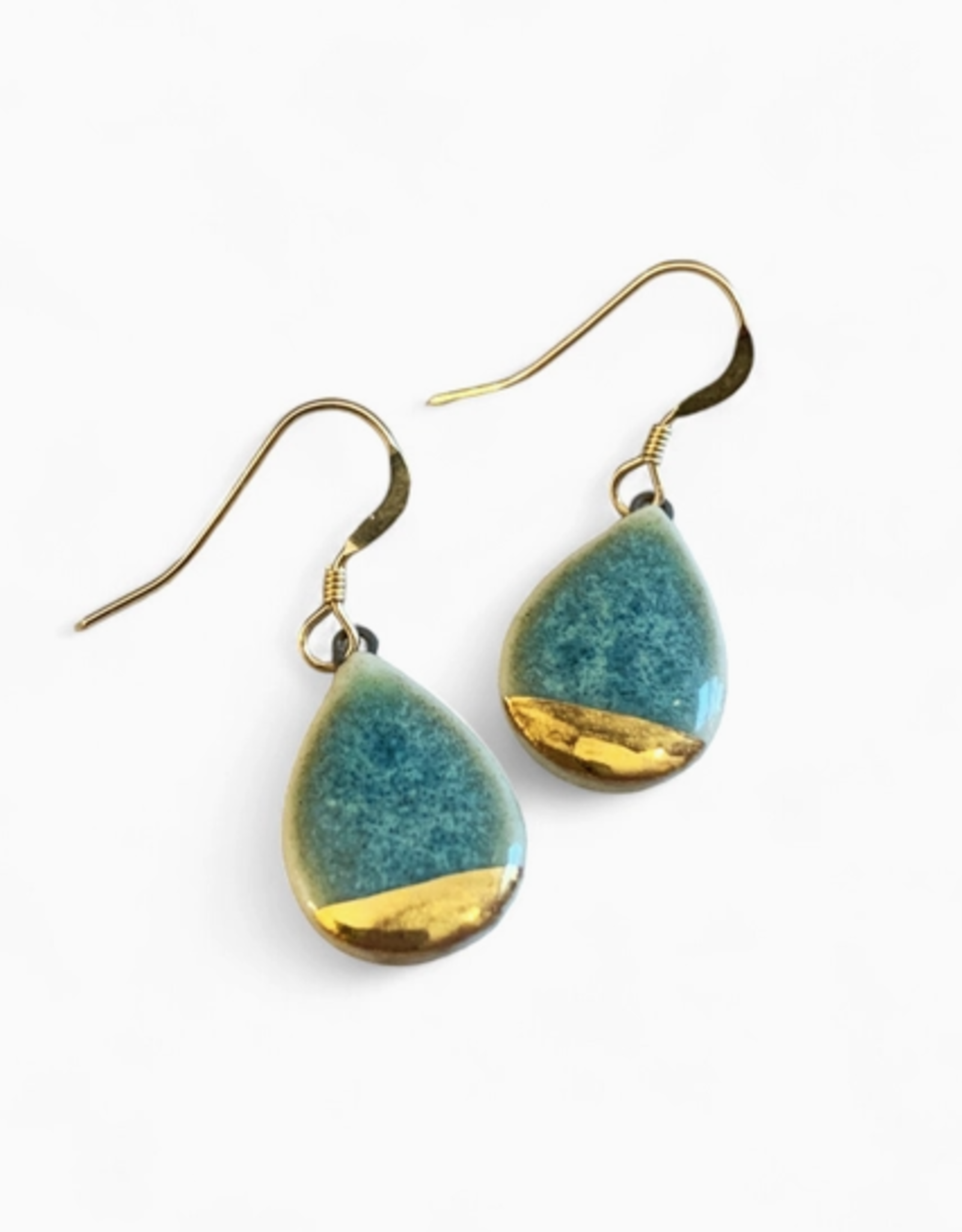 Small Teardrop Drop Earrings - Green/Gold